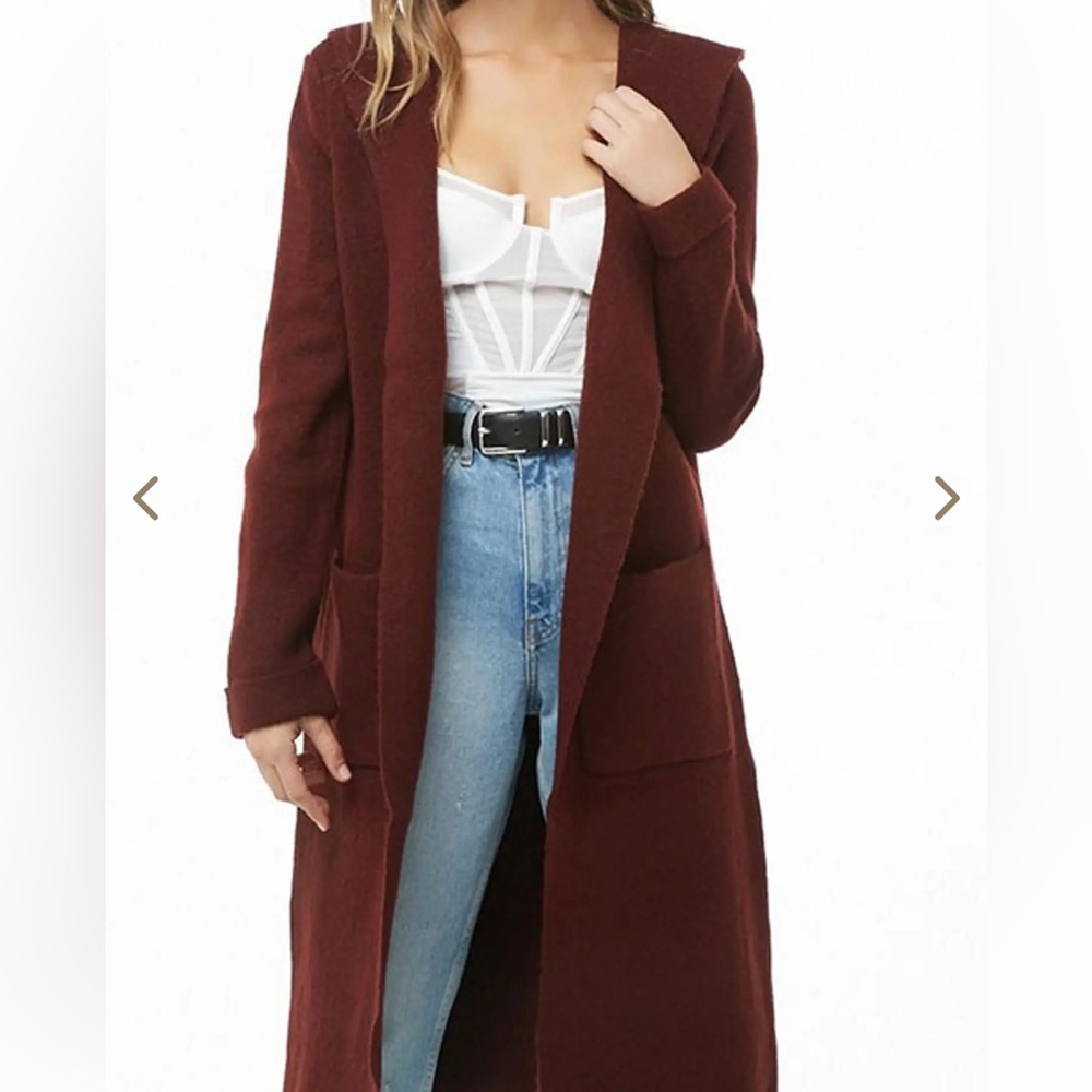 Forever 21 Deep Red Hooded Cardigan - Picture 4 of 14